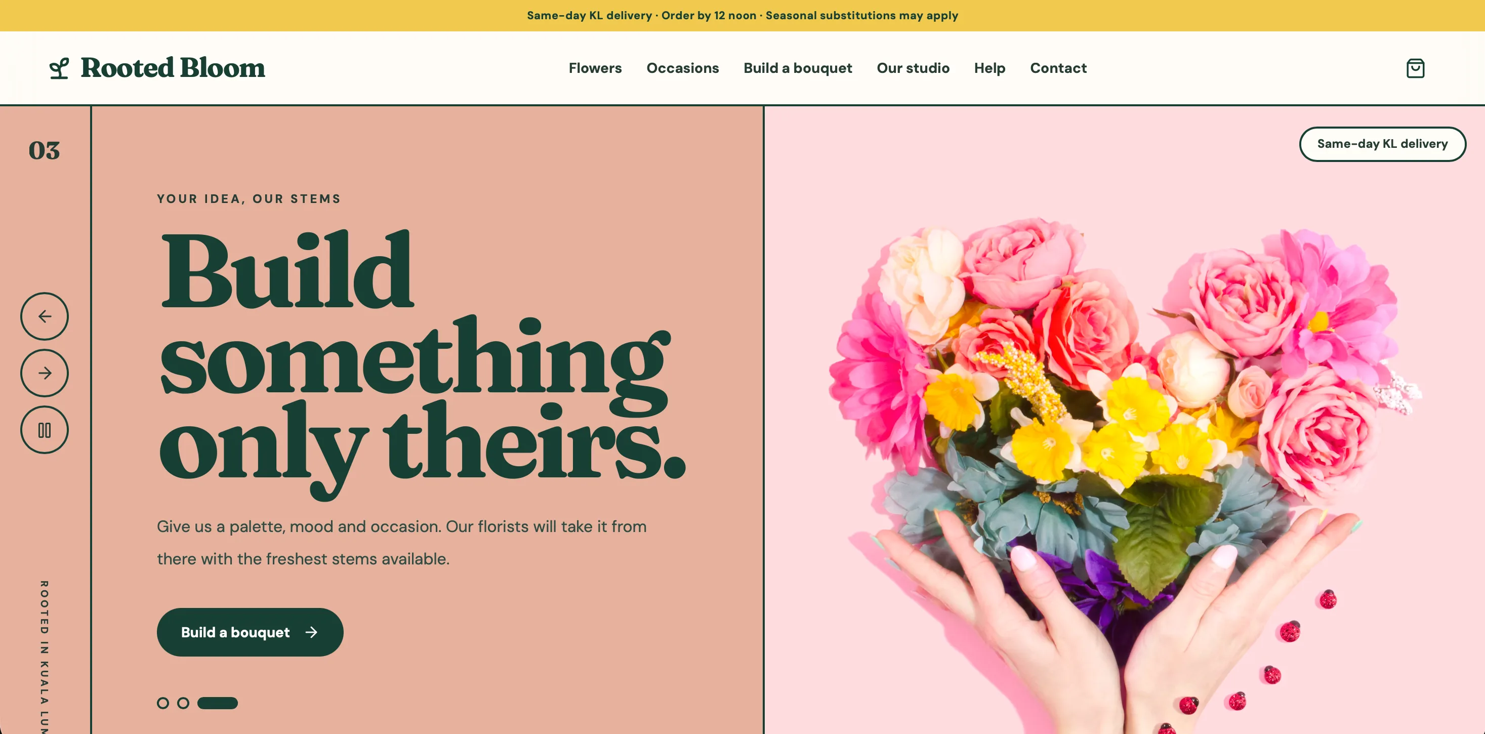Pratonton projek laman web bunga Rooted Bloom.
